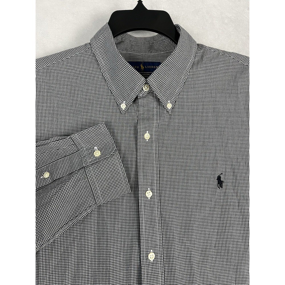Polo Ralph Lauren Shirt Men XLBlack Check Regular Fit Gingham Lightweight Preppy